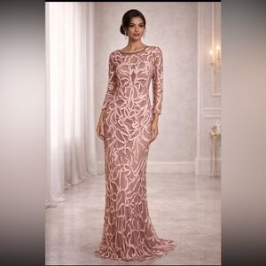 JS collections modern soutache 3/4 sleeves V-Back long dress
